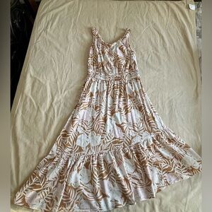 SO Women's Tropical Print Maxi Dress in Cream and Brown